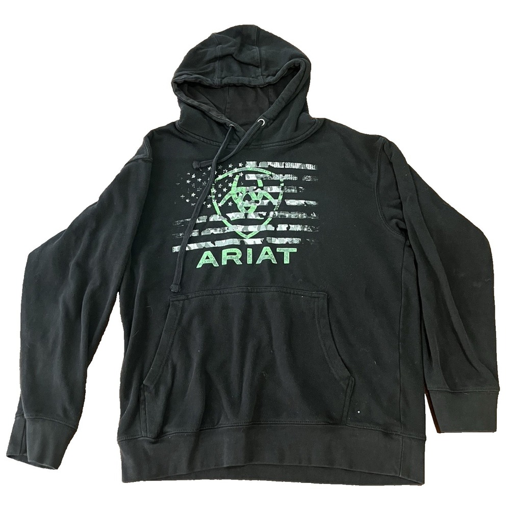 Ariat Men's Relentless USA Flag Basic Hoodie Sweatshirt Medium 22x22.50 Blk Good